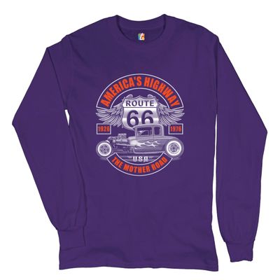 America's Highway Long Sleeve T-Shirt Route 66 The Mother Road Hot Rod Purple Small