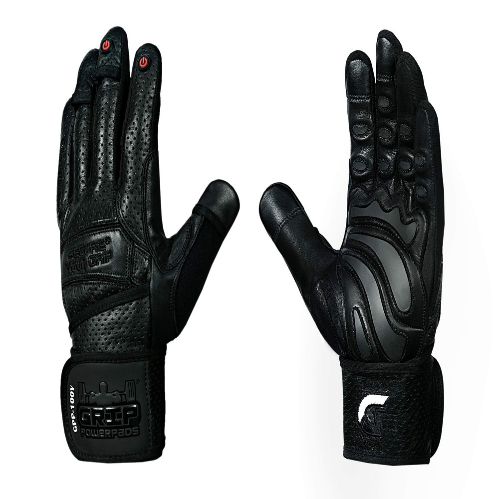 Elite Leather Gym Gloves with Built in 2" Wide Wrist Wraps Grip & Design for Weightlifting Power Lifting Bodybuilding & Strength Training Workout Exercises (Full Fingers Black, Small)
