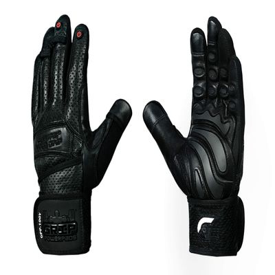 Elite Leather Gym Gloves with Built in 2" Wide Wrist Wraps Grip & Design for Weightlifting Power Lifting Bodybuilding & Strength Training Workout Exercises (Full Fingers Black, XX-Large)