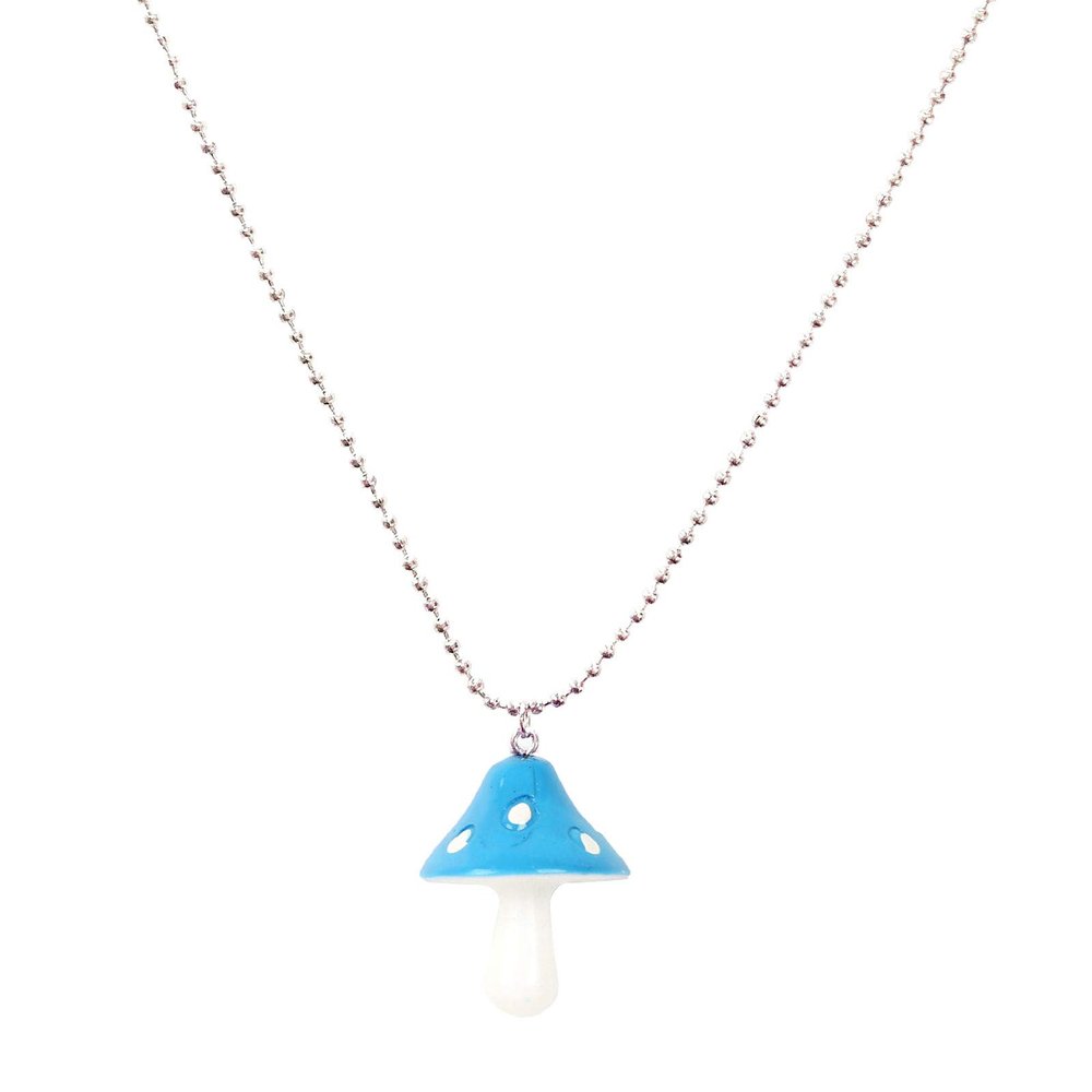 5 PCS Set Cutie Creative Colorful Mushroom Shape Drop Dangle Pendant Chain Beaded Necklace Sweet Fresh for Women Jewelry Sets Gifts White Dot Gothic Dainty-Blue