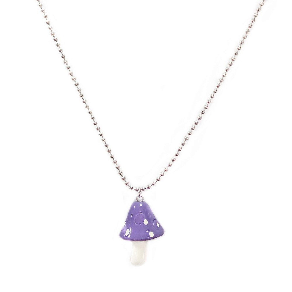 5 PCS Set Cutie Creative Colorful Mushroom Shape Drop Dangle Pendant Chain Beaded Necklace Sweet Fresh for Women Jewelry Sets Gifts White Dot Gothic Dainty-Purple