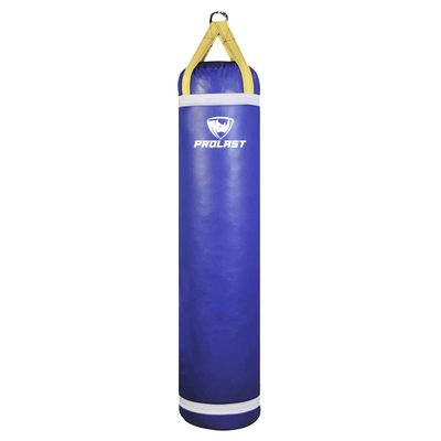 PROLAST Heavy Punching Kicking Bag for Adults, Boxing, MMA, Martial Arts, Muay Thai, Strength Training Equipment, Unfilled, 5ft, 100 lbs, with Bottom D-Ring, Colored Strap and Rhino Logo, Blue