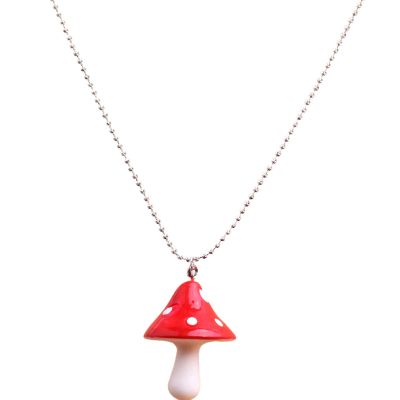 5 PCS Set Cutie Creative Colorful Mushroom Shape Drop Dangle Pendant Chain Beaded Necklace Sweet Fresh for Women Jewelry Sets Gifts White Dot Gothic Dainty-Red