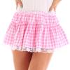 Lejafay Men's Sissy Micro Mini Skirts Lace Hem Ruffled Pleated Gingham Frilly A-line Short Skirt Pink X-Large view 1