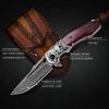TURENZ Folding Tactical Knife with 3inch Handmade Damascus Steel Blade, Wooden Handle, Liner Lock, Sheath, EDC Pocket Knife for Men view 2
