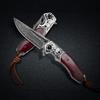TURENZ Folding Tactical Knife with 3inch Handmade Damascus Steel Blade, Wooden Handle, Liner Lock, Sheath, EDC Pocket Knife for Men view 4