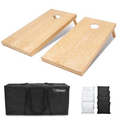 GoSports 4 ft x 2 ft Regulation Size Wooden Cornhole Boards Set with Natural Wood Stain Finish - Includes Carrying Case - Black & White