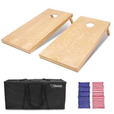 GoSports 4 ft x 2 ft Regulation Size Wooden Cornhole Boards Set with Natural Wood Stain Finish - Includes Carrying Case - American Stars & Stripes