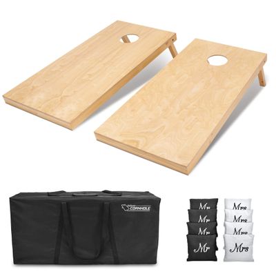 GoSports 4 ft x 2 ft Regulation Size Wooden Cornhole Boards Set with Natural Wood Stain Finish - Includes Carrying Case - Wedding Mr. & Mrs.