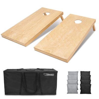 GoSports 4 ft x 2 ft Regulation Size Wooden Cornhole Boards Set with Natural Wood Stain Finish - Includes Carrying Case - Black & Gray
