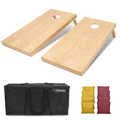 GoSports 4 ft x 2 ft Regulation Size Wooden Cornhole Boards Set with Natural Wood Stain Finish - Includes Carrying Case - Burgundy & Gold