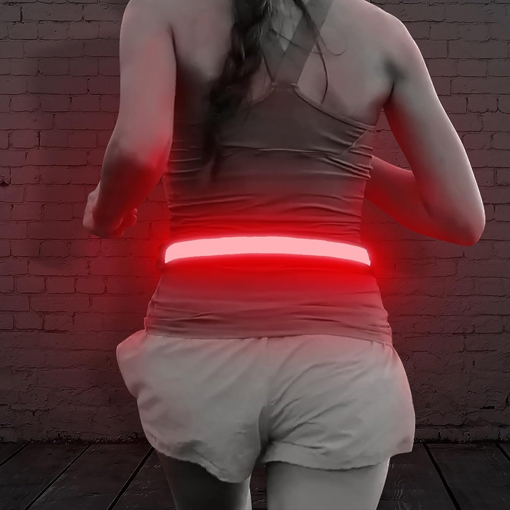 Illumifun LED Running Belt, Light Up LED Waist Belt, High Visibility Gear for Running Walking Cycling Camping (Red)