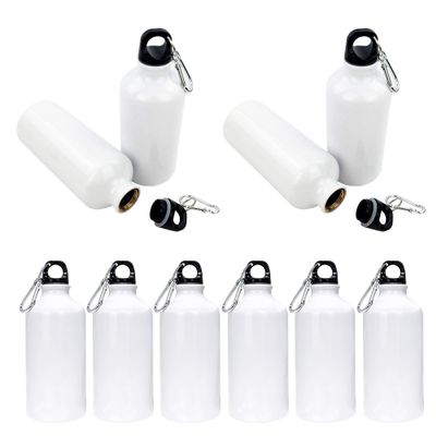 INTSUPERMAI 10pcs 600ml Blank Coated Sublimation Aluminum Water Bottle White Sport Bottle Sublimation Transfer with Safe Lock 20oz