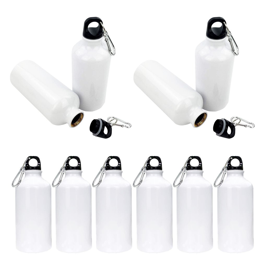 INTSUPERMAI 10pcs 600ml Blank Coated Sublimation Aluminum Water Bottle White Sport Bottle Sublimation Transfer with Safe Lock 20oz