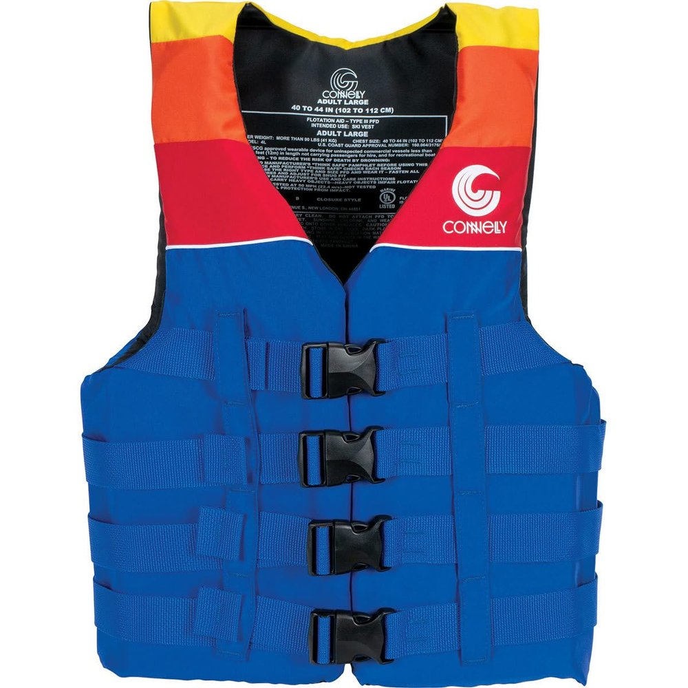 Connelly Men's Retro Nylon 4 Buckle Life Vest - Blue/Red, Small