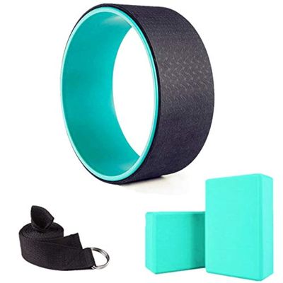 KuFit Yoga Fitness Wheel & 2 pcs Blocks & 1 pcs Yoga Strap Combo Value Pack-Black