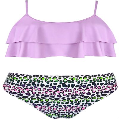 SHEKINI Girls Floral Printing Bathing Suits Ruffle Flounce Two Piece Swimsuits (Pink Purple, 10-12 Years)