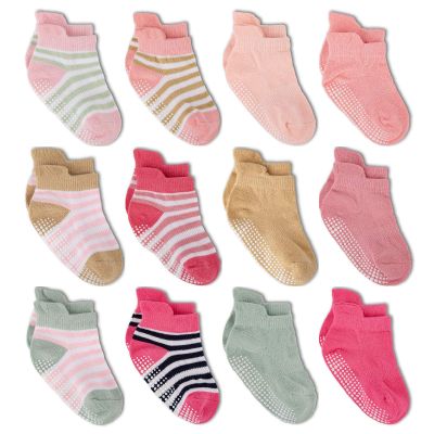 Zaples Baby Girls Non Slip Grip Ankle Socks with Non Skid Soles for Infants Toddlers Kids, Pink Princess, 6-12 Months