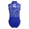 FEESHOW Big Girls' Cap Sleeve Floral Lace Back Gymnastics Leotard Bodysuit Ballet Dance wear Costume Mock Neck Blue 7-8 view 2