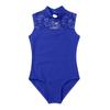 FEESHOW Big Girls' Cap Sleeve Floral Lace Back Gymnastics Leotard Bodysuit Ballet Dance wear Costume Mock Neck Blue 7-8 view 3