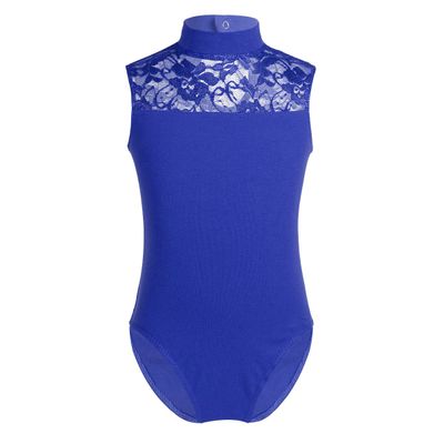FEESHOW Big Girls' Cap Sleeve Floral Lace Back Gymnastics Leotard Bodysuit Ballet Dance wear Costume Mock Neck Blue 12-14