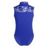 FEESHOW Big Girls' Cap Sleeve Floral Lace Back Gymnastics Leotard Bodysuit Ballet Dance wear Costume Mock Neck Blue 10-12 view 1