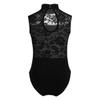 FEESHOW Big Girls' Cap Sleeve Floral Lace Back Gymnastics Leotard Bodysuit Ballet Dance wear Costume Mock Neck Black 8-10 view 2
