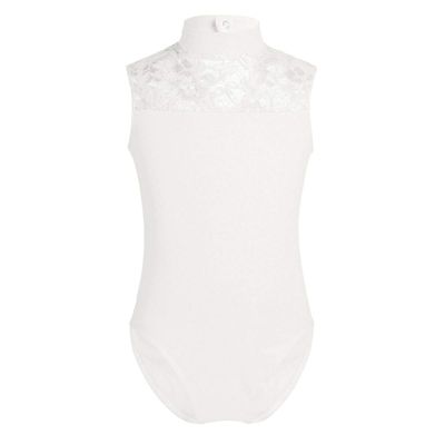 FEESHOW Big Girls' Cap Sleeve Floral Lace Back Gymnastics Leotard Bodysuit Ballet Dance wear Costume Mock Neck Ivory 10-12