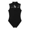 FEESHOW Big Girls' Cap Sleeve Floral Lace Back Gymnastics Leotard Bodysuit Ballet Dance wear Costume Mock Neck Black 12-14 view 3