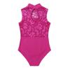 FEESHOW Big Girls' Cap Sleeve Floral Lace Back Gymnastics Leotard Bodysuit Ballet Dance wear Costume Mock Neck Rose Red 8-10 view 4