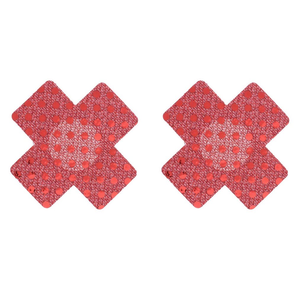 Alvivi 20Pcs Women Nipple Covers Disposable Cross Shape Breast Covers Satin Self-Adhesive Nipple Cover Petal Bra Pasties Red One Size