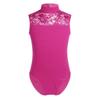 FEESHOW Big Girls' Cap Sleeve Floral Lace Back Gymnastics Leotard Bodysuit Ballet Dance wear Costume Mock Neck Rose Red 12-14 view 1