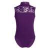 FEESHOW Big Girls' Cap Sleeve Floral Lace Back Gymnastics Leotard Bodysuit Ballet Dance wear Costume Mock Neck Purple 12-14 view 1