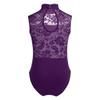FEESHOW Big Girls' Cap Sleeve Floral Lace Back Gymnastics Leotard Bodysuit Ballet Dance wear Costume Mock Neck Purple 12-14 view 2
