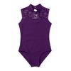 FEESHOW Big Girls' Cap Sleeve Floral Lace Back Gymnastics Leotard Bodysuit Ballet Dance wear Costume Mock Neck Purple 12-14 view 3