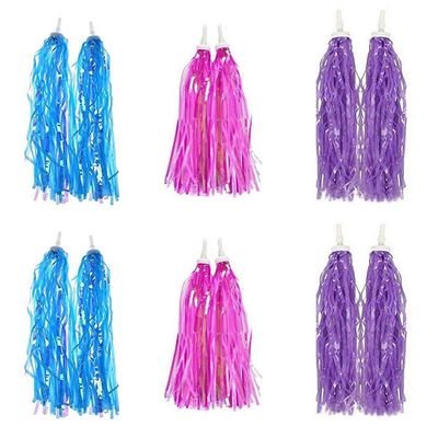 6 Pairs Bike Handlebar Streamers Bike Handlebar Tassels Bike Scooter Handlebar Streamers Bicycle Grips Sparkle Tassel Ribbon Bicycle Grips Accessories for Girls Boys(Blue, Pink, Purple)