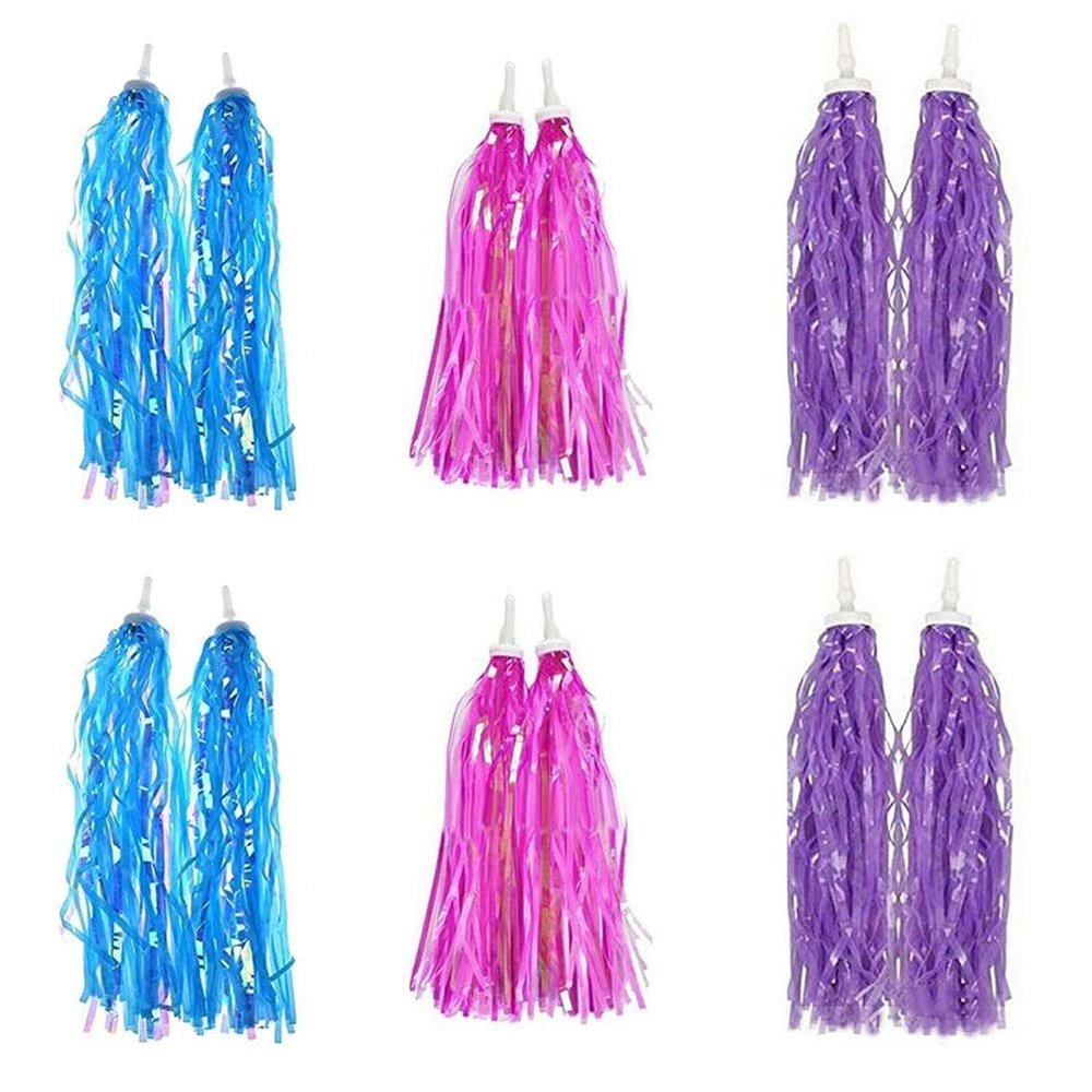 6 Pairs Bike Handlebar Streamers Bike Handlebar Tassels Bike Scooter Handlebar Streamers Bicycle Grips Sparkle Tassel Ribbon Bicycle Grips Accessories for Girls Boys(Blue, Pink, Purple)