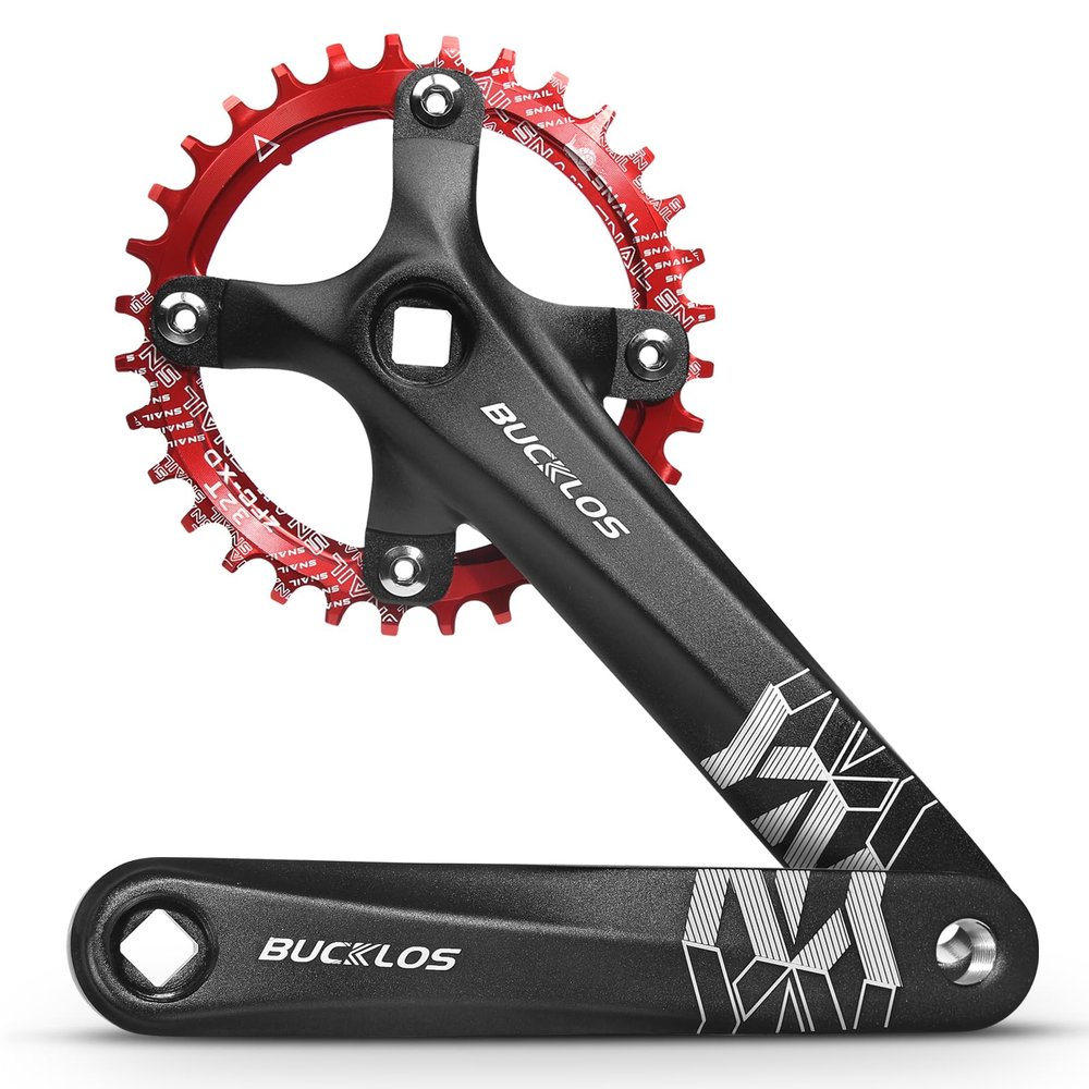 BUCKLOS MTB Mountain Bike Single Speed Square Taper Crankset -170mm Cranksets Bicycle Crank Set with 104BCD 32/34/36/38/40/42T Round/Oval Chainring Fit for Ebike/Commuter Bike
