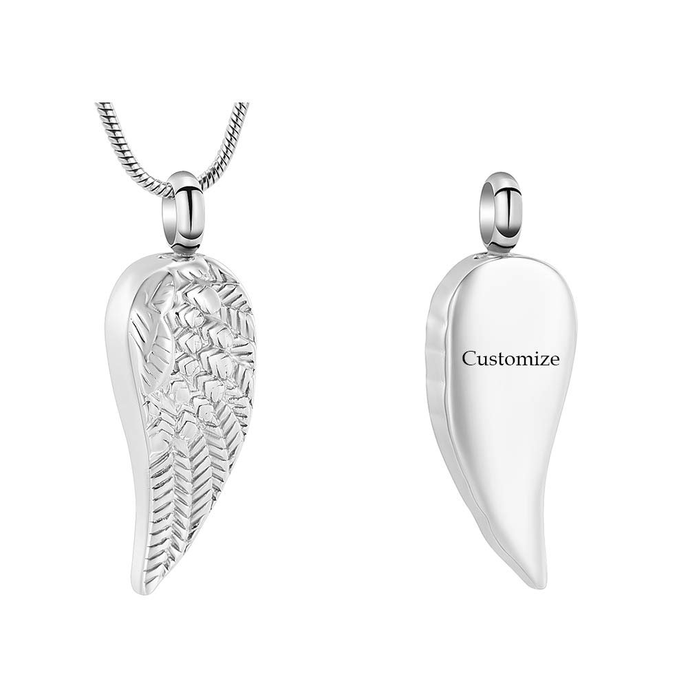Angel Wing Urn Necklace Feather Memorial Keepsake Pendant Ash Holder Cremation Jewelry for Ashes (Customized)