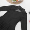 Jowowha Kids Girls Long Sleeves Mock Neck Mesh Splice Dancewear Figure Ice Skating Dresses Black 4 view 4