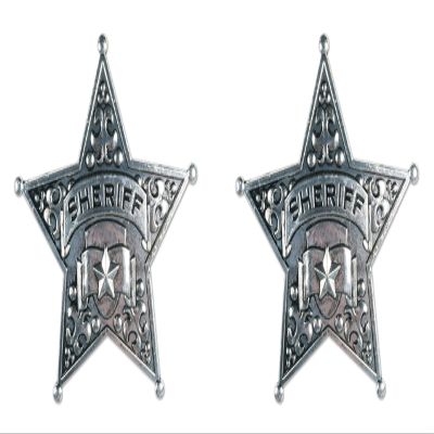 Beistle Metal Sheriff Badges, 2 Pack, Star Police Badge with Pin Back, Western Deputy Costume Accessories and Party Favors for Wild West Cowboy Birthdays, 2.5