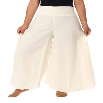 Lannaclothesdesign Cotton Palazzo Pants for Women Plus Size Hippie Wide Leg Lounge Pant (Ivory, Medium)