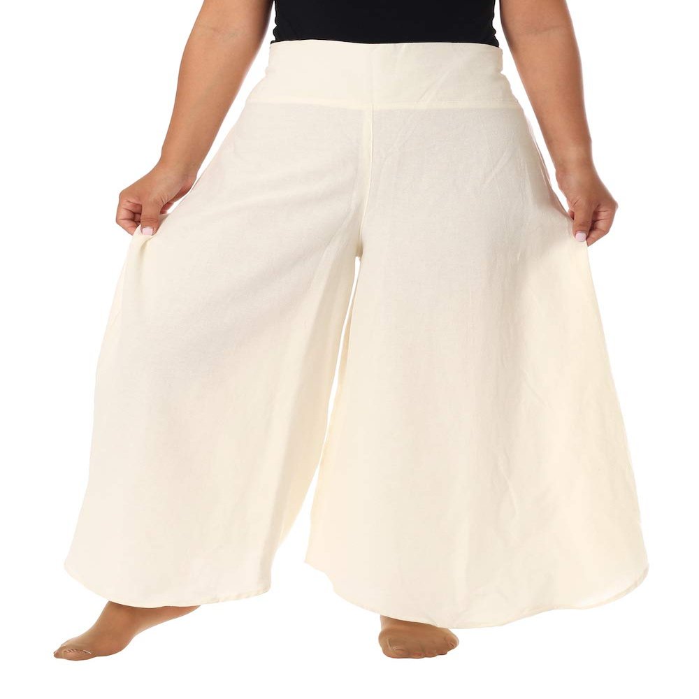 Lannaclothesdesign Cotton Palazzo Pants for Women Plus Size Hippie Wide Leg Lounge Pant (Ivory, Medium)