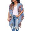Ivay Womens Floral Kimono Duster Cardigans Short Sleeve Draped Oversized Beach Cover Up Cape (Sky blue, Medium) view 1