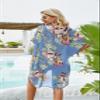 Ivay Womens Floral Kimono Duster Cardigans Short Sleeve Draped Oversized Beach Cover Up Cape (Sky blue, Medium) view 4