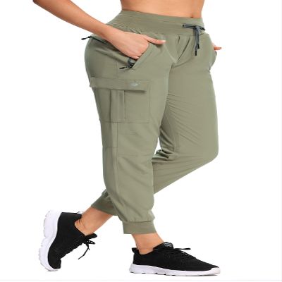 RlaGed Womens Lounge Cargo Hiking Pants Lightweight Joggers Quick Dry Water Resistant Outdoor Fishing UPF 50+ Sweatpants with Zipper Pockets Green XL