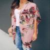 Ivay Womens Floral Kimono Duster Cardigans Short Sleeve Draped Oversized Beach Cover Up Cape (Red, Small) view 2