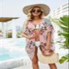 Ivay Womens Floral Kimono Duster Cardigans Short Sleeve Draped Oversized Beach Cover Up Cape (Red, Small) view 3