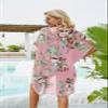 Ivay Womens Floral Kimono Duster Cardigans Short Sleeve Draped Oversized Beach Cover Up Cape (Red, Small) view 4