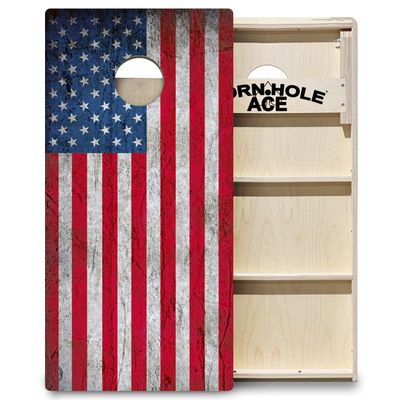 CornholeAce ACE PRO USA Flag Professional Cornhole Boards - No Bounce! 3/4" Baltic Birch Plywood, Handles, Regulation Size (4x2ft), Tournament Style, Made in USA